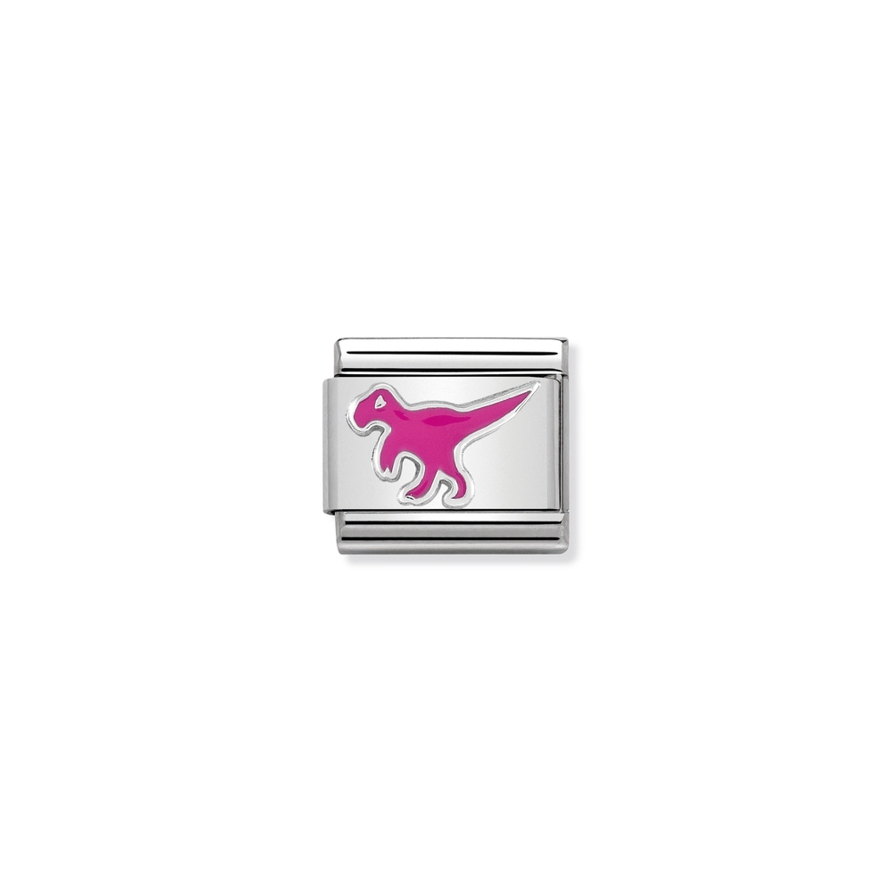 Maille classique dinosaure, acier inoxydable, argent, émail rose - 33020421 - NOMINATION