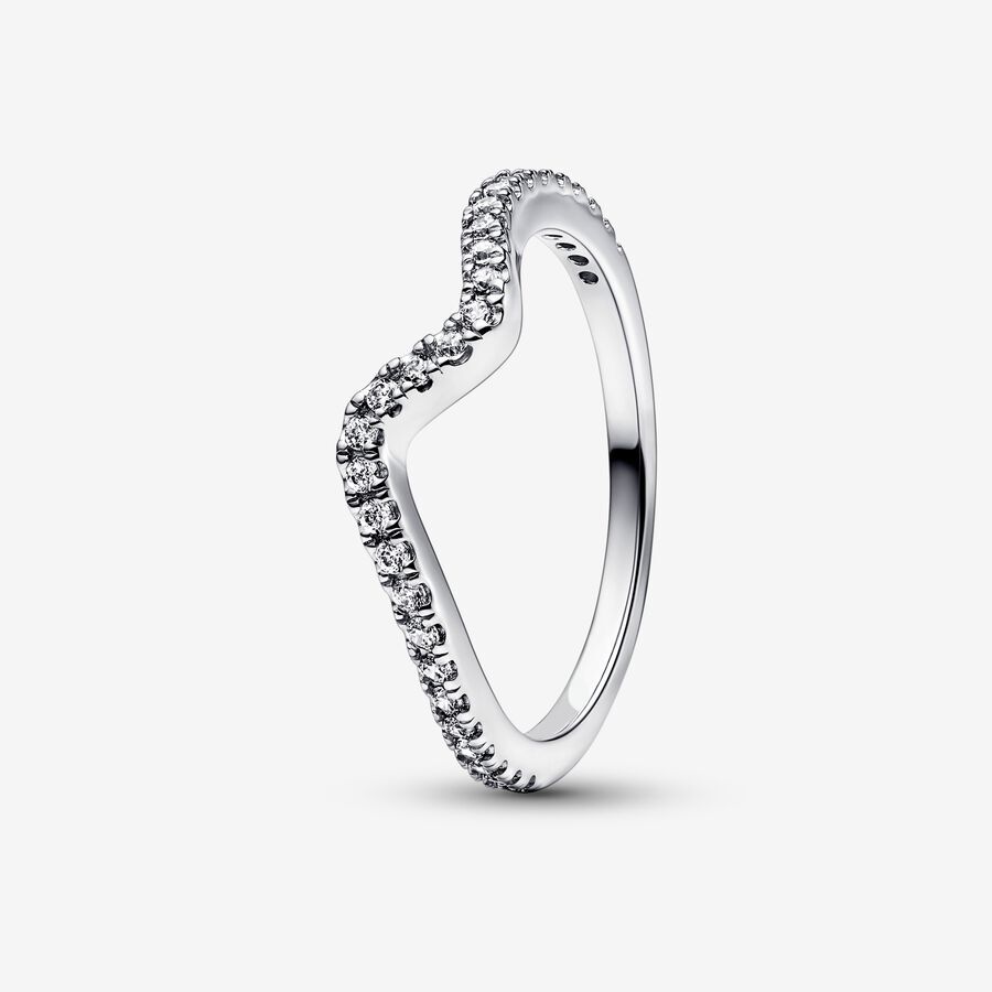 Bague vague scintillante, zircons, argent. - 192539C01-52 - Pandora