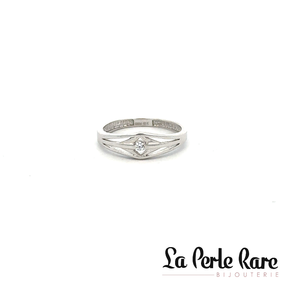 Bague or blanc 10 carats, zircon incolore - RDD01-1195-B - Exclusivités