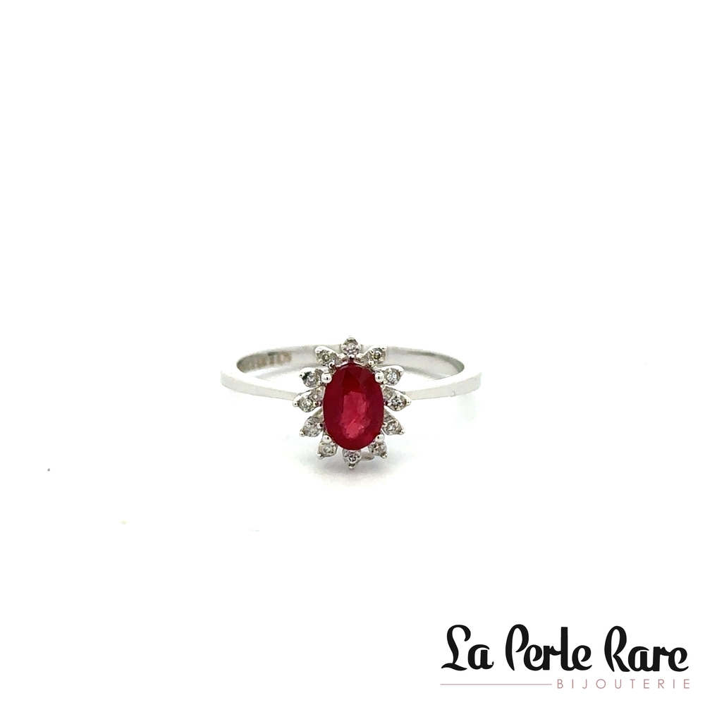 Bague or blanc, 75 pts rubis, 2 pts dia tot - 1001530048 - Zen