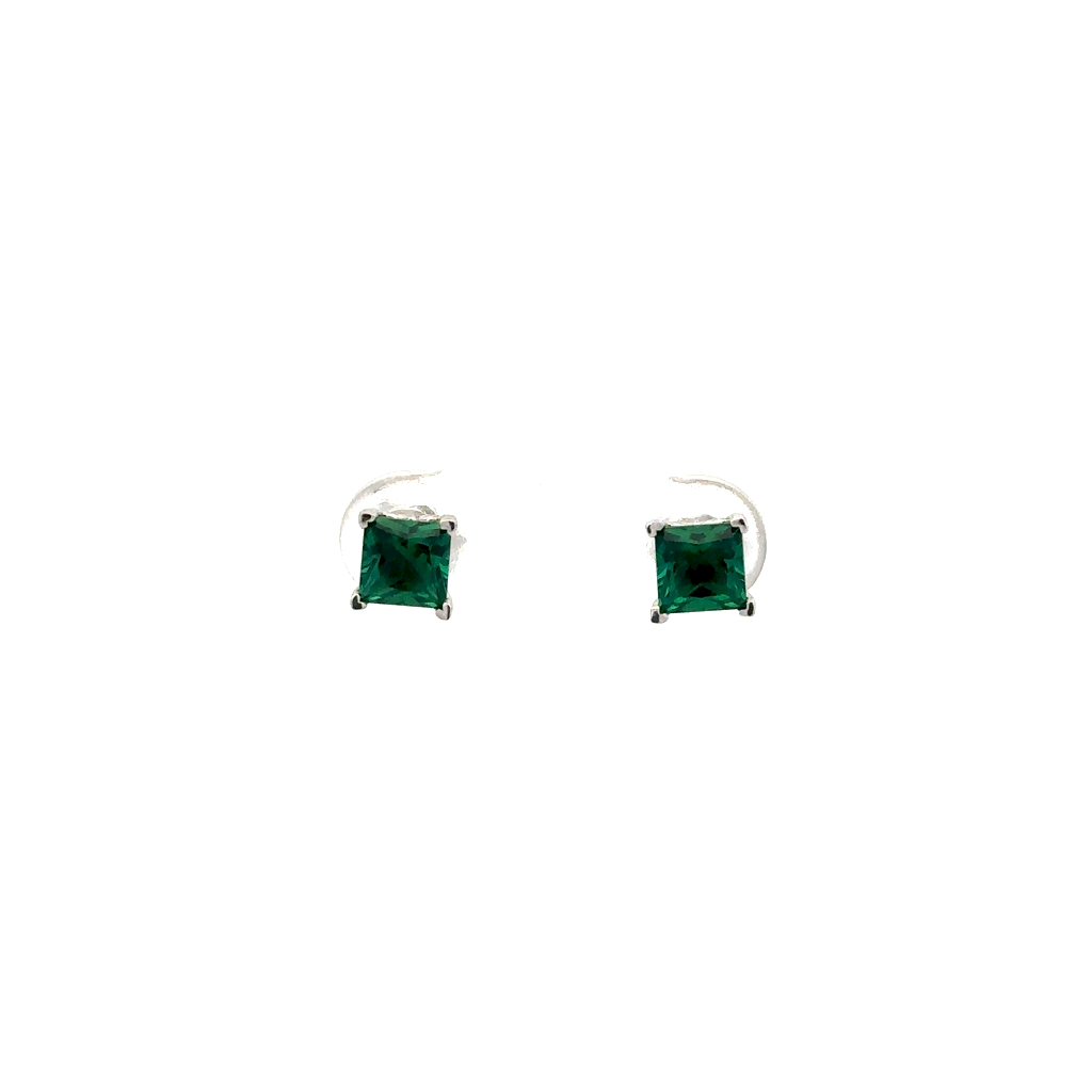 Boucles d'oreilles fixes or blanc 14 carats, émeraudes de laboratoire - LPR-2966 - Exclusivités
