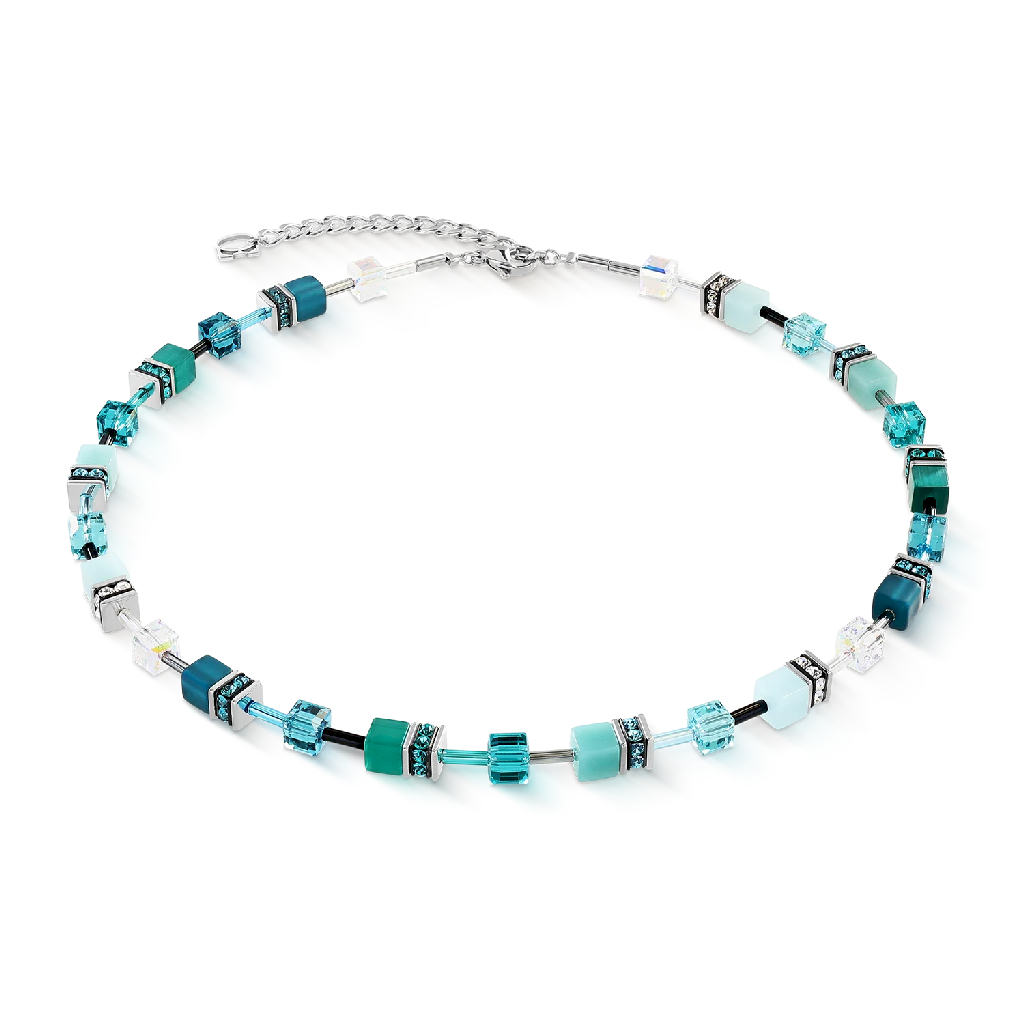 Collier GeoCube, acier inoxydable, verre, cristaux