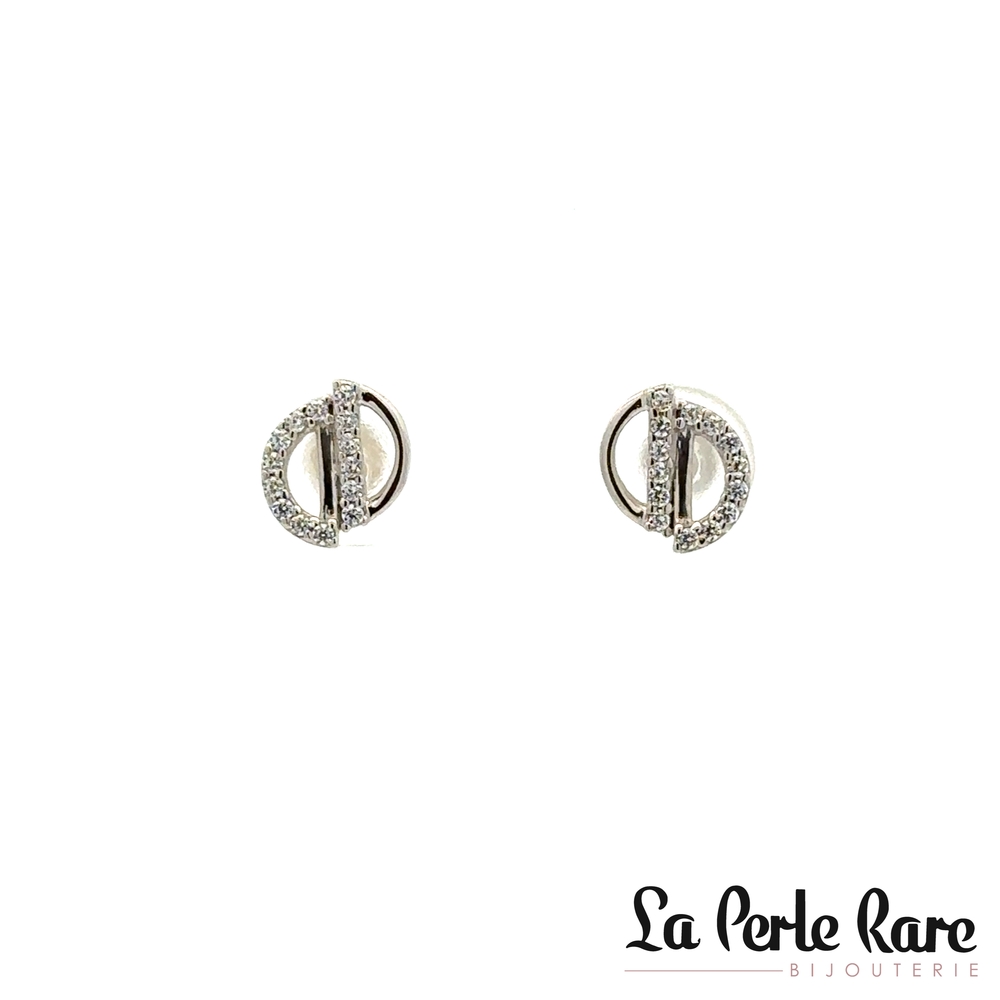 Boucles d'oreilles fixes or blanc 10 carats, zircons incolores - EDS01-4581-B - Exclusivités