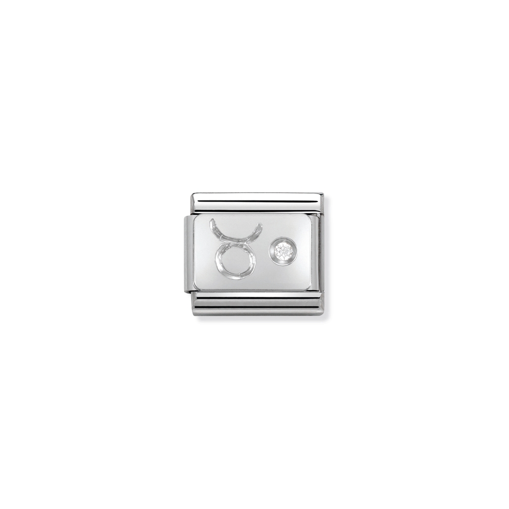 Maille classique zodiaque Taureau, acier inoxydable, argent, zircon incolore - 33030202 - NOMINATION