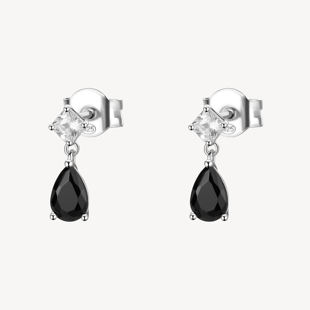 Boucles d'oreilles pendantes argent finition rhodium, zircons noirs et blancs - FMB118 - Brosway Italia