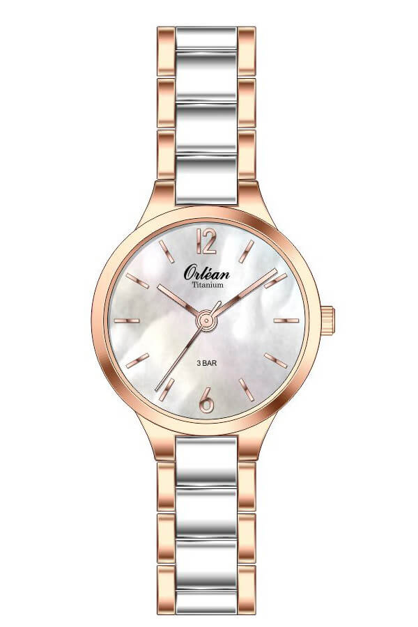 Montre titane 2 tons (rose/blanc), fond nacré - ME3637 - Orlean