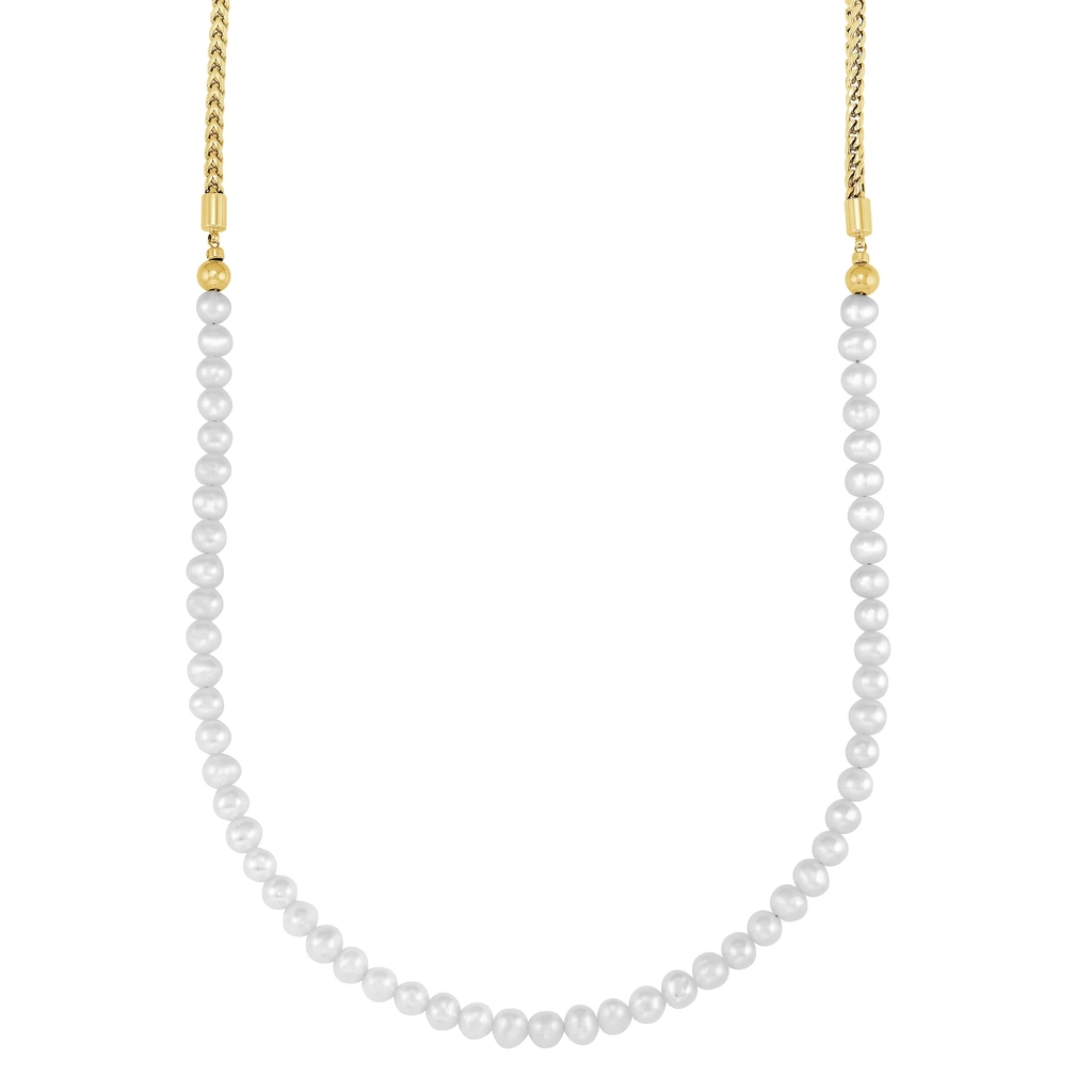 Collier acier doré, perles