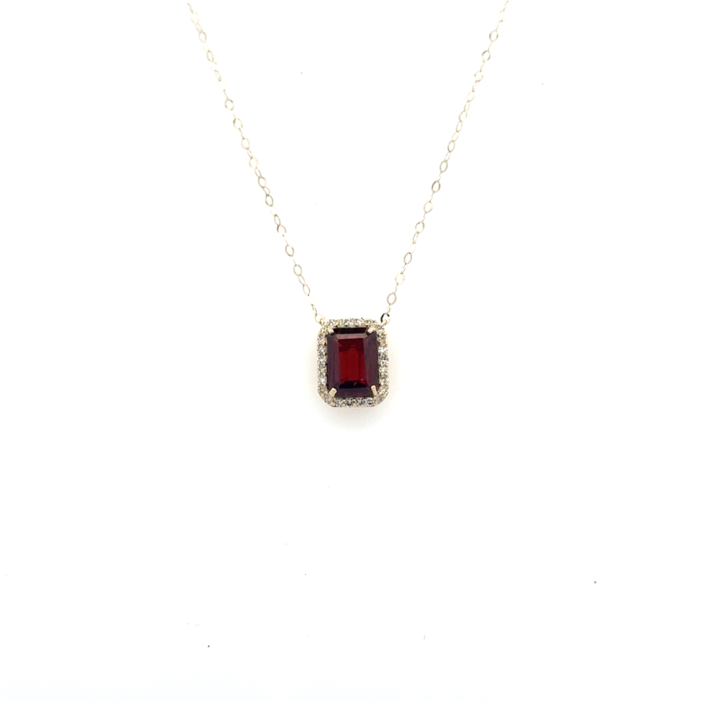 Collier or jaune 10 carats, grenat, 10 points de diamant total