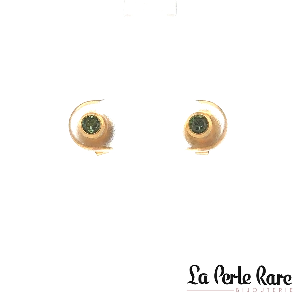 Boucles d'oreilles fixes acier inoxydable doré, zircons verts - LPR-2717 - Exclusivités