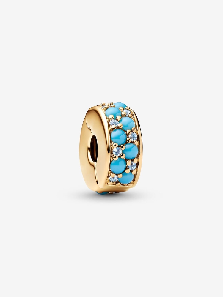 Clip métal unique plaqué d'or 14 carats, cristaux bleus - 763902C01 - Pandora