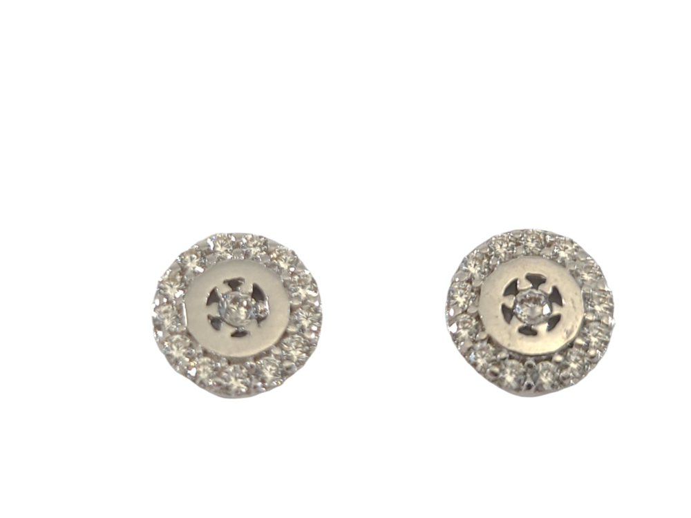 Boucles d'oreilles fixes rondes, or blanc 10 carats, zircons incolores - EKP-730-B - Exclusivités