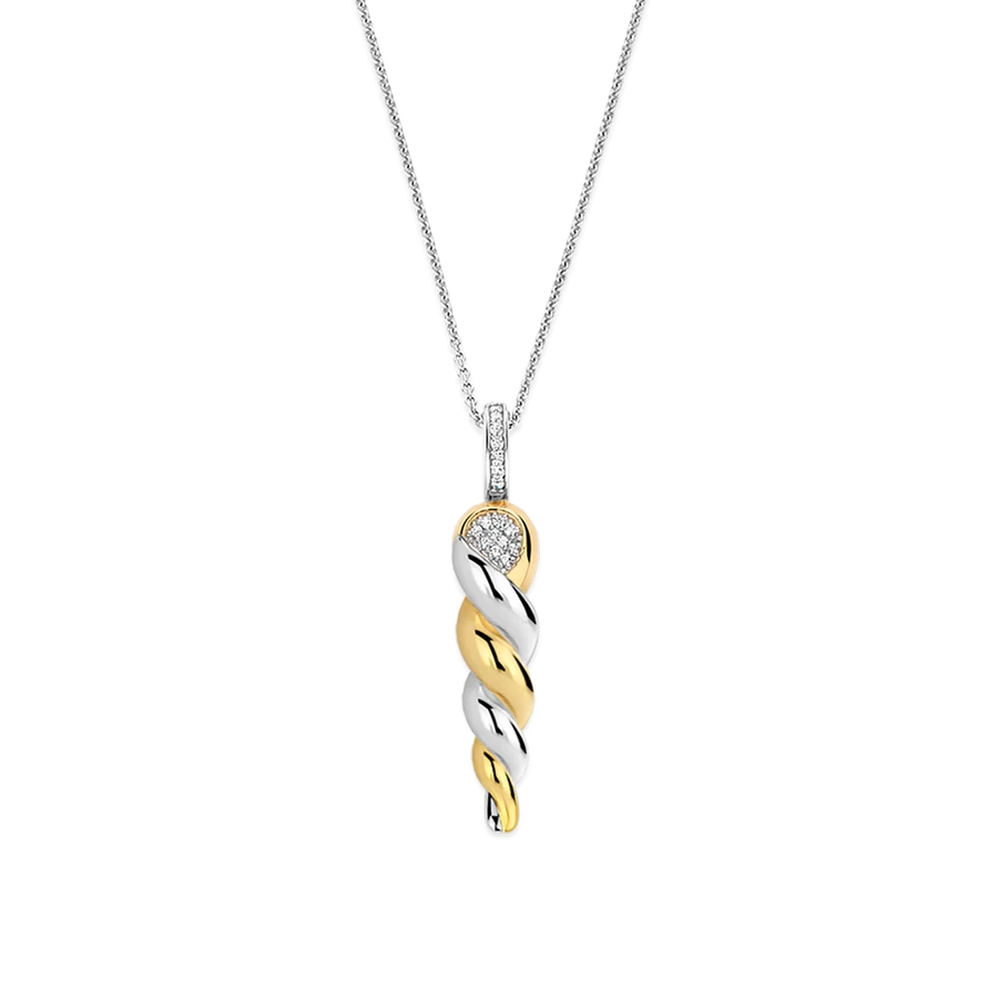 Pendentif torsadé, argent 2 tons (blanc et jaune), zircons incolores - 6845ZY - Ti Sento