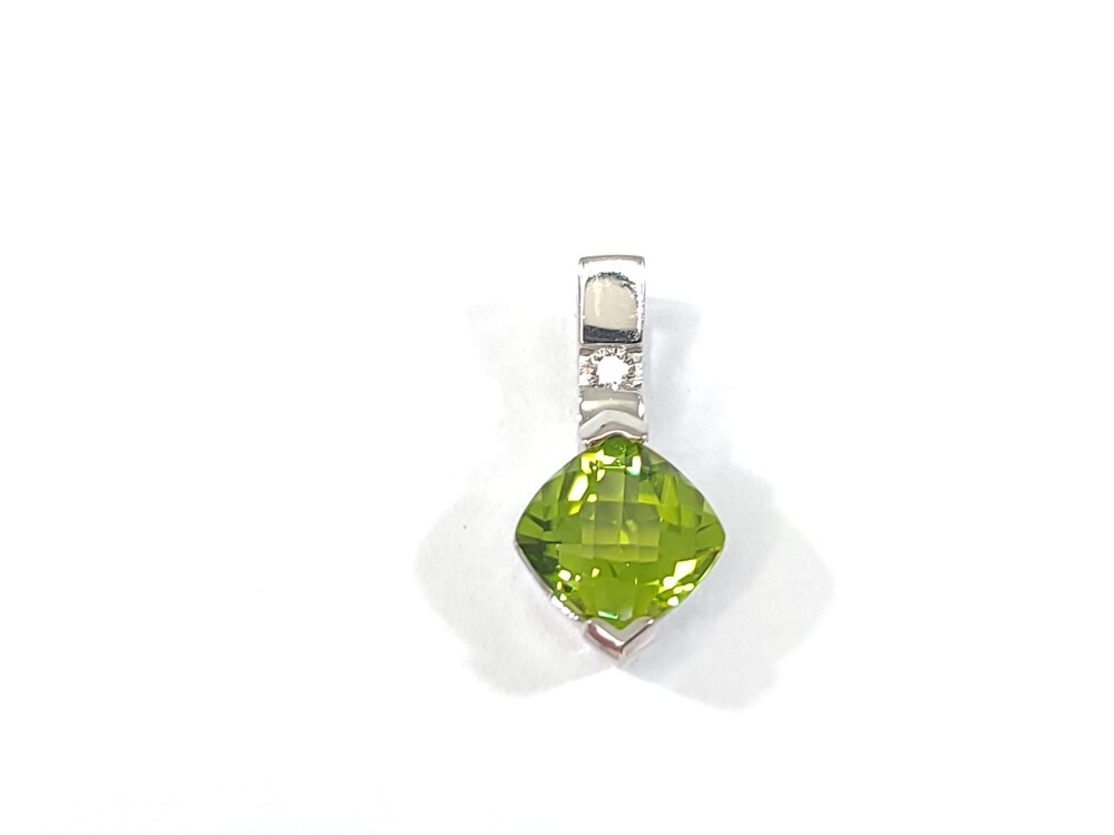 Pendentif or blanc peridot & 3 pts dia - STP137CK-P - Exclusivités