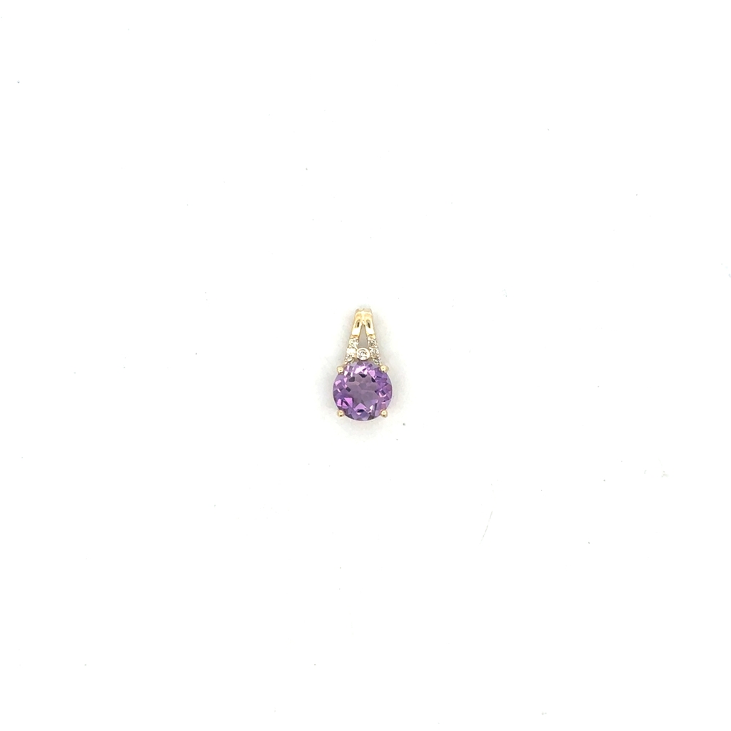 Pendentif or jaune 10 carats, améthyste, 5 points de diamant total