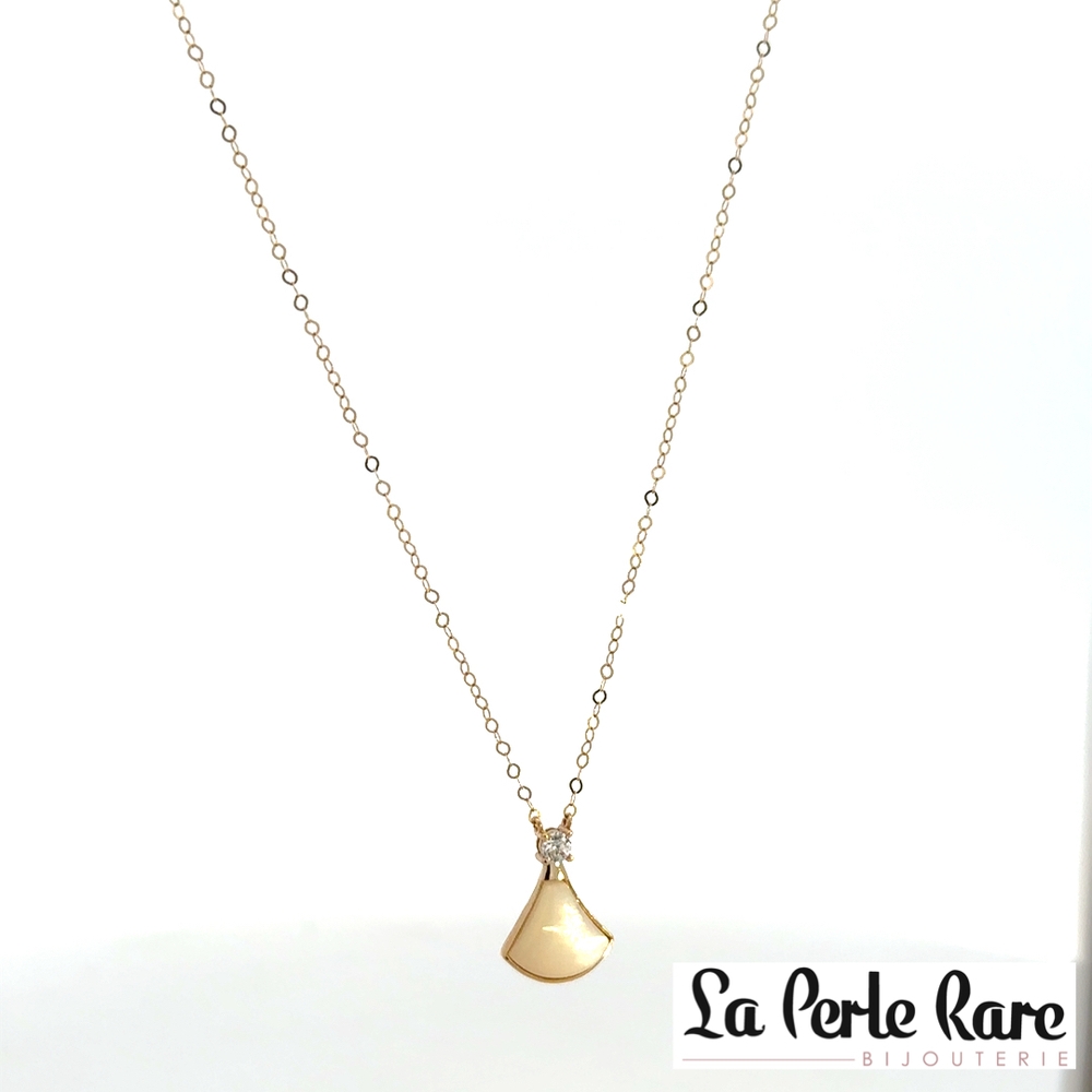 Collier or jaune 14 carats, zircon incolore, nacre de perle - LPR-2873 - Exclusivités