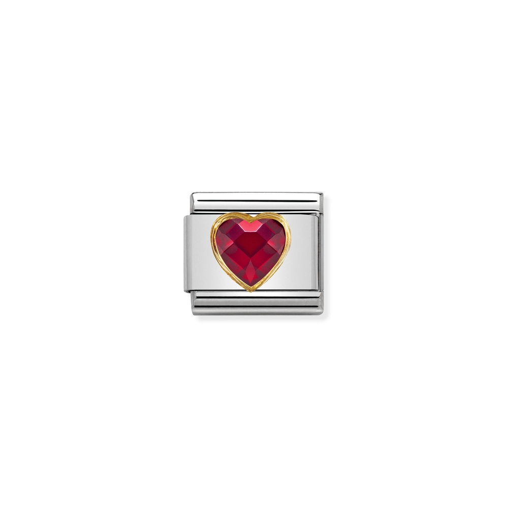Maille classique coeur, acier inoxydable, finition or jaune 18 carats, zircon rouge - 030610005 - NOMINATION