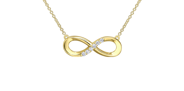 Collier symbole de l'infini, or jaune 10 carats, 6 points de diamants total - DD8165Y - Corona