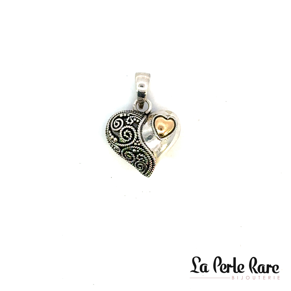 Pendentif coeur, argent, or jaune - PE078GM - L'aventurine