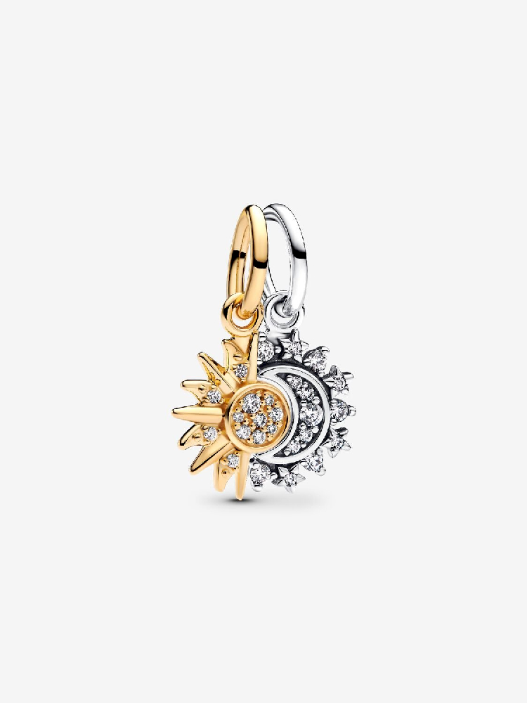 Bille soleil et lune, métal unique plaqué d'or 14 carats, argent, zircons incolores - 763585C01 - Pandora