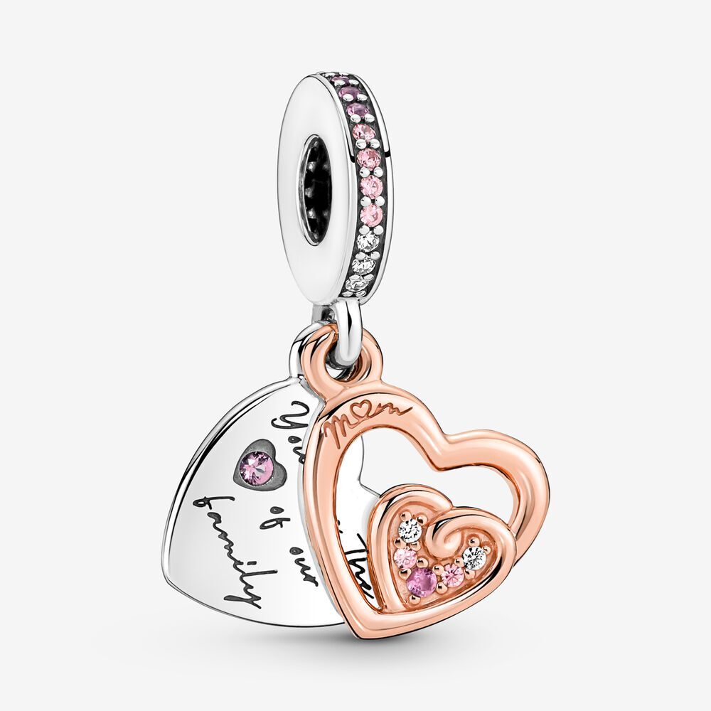 Bille coeurs infinis entrelacés, argent, métal unique plaqué d'or rose 14 carats, cristaux roses, zircons incolores - 781020C01 - Pandora