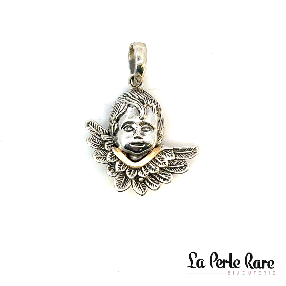 Pendentif urne funéraire ange, argent, or jaune - PE076G - L'aventurine