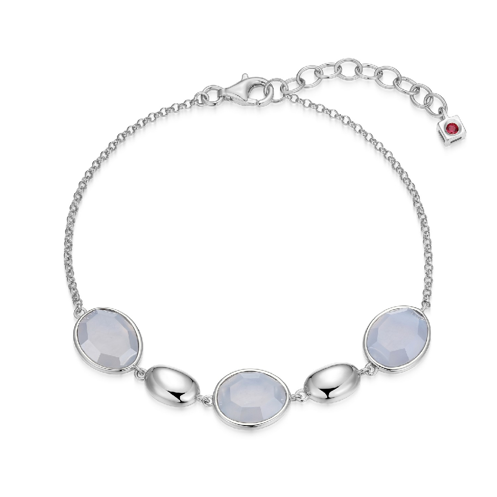 Bracelet argent rhodié, agates dentelle bleue