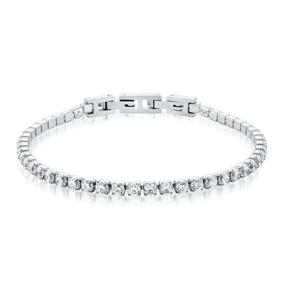 Bracelet tennis, acier, zircons, 3 mm Bracelet tennis, acier, zircons, 3 mm