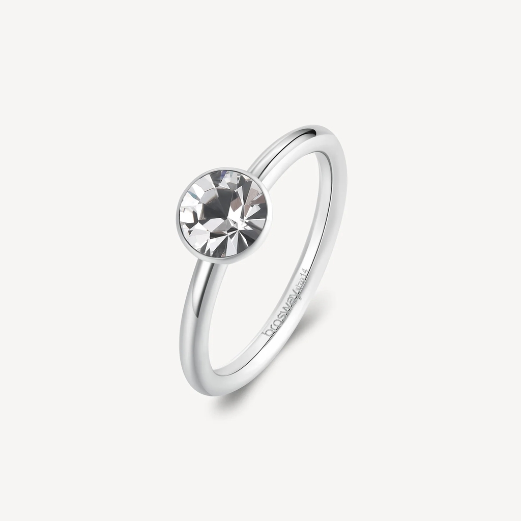 Bague solitaire Symphonia, acier inoxydable, zircon incolore
