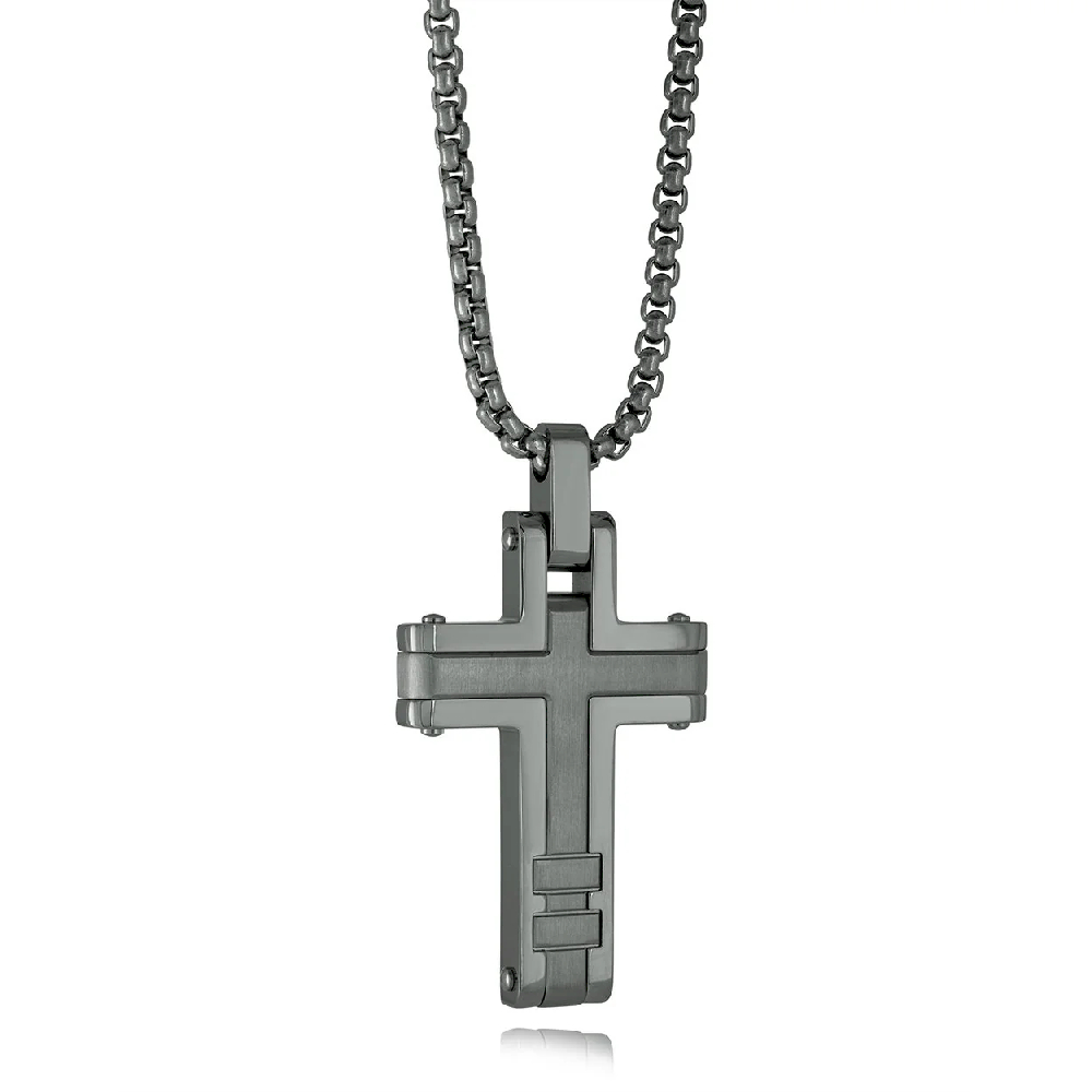 Pendentif croix, acier inoxydable noir - SC195 - Italgem Steel