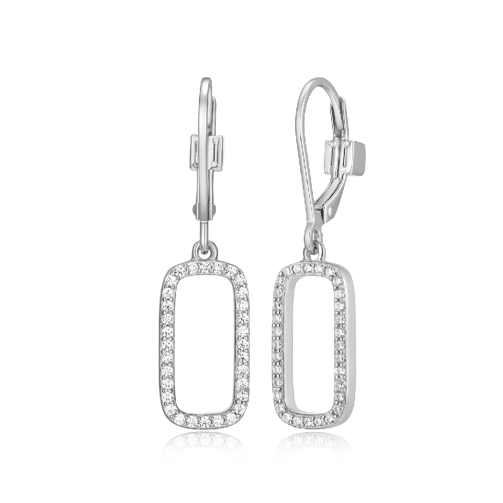 Boucles d'oreilles pendantes argent rhodié, zircons incolores - R2LCU30003 - Elle