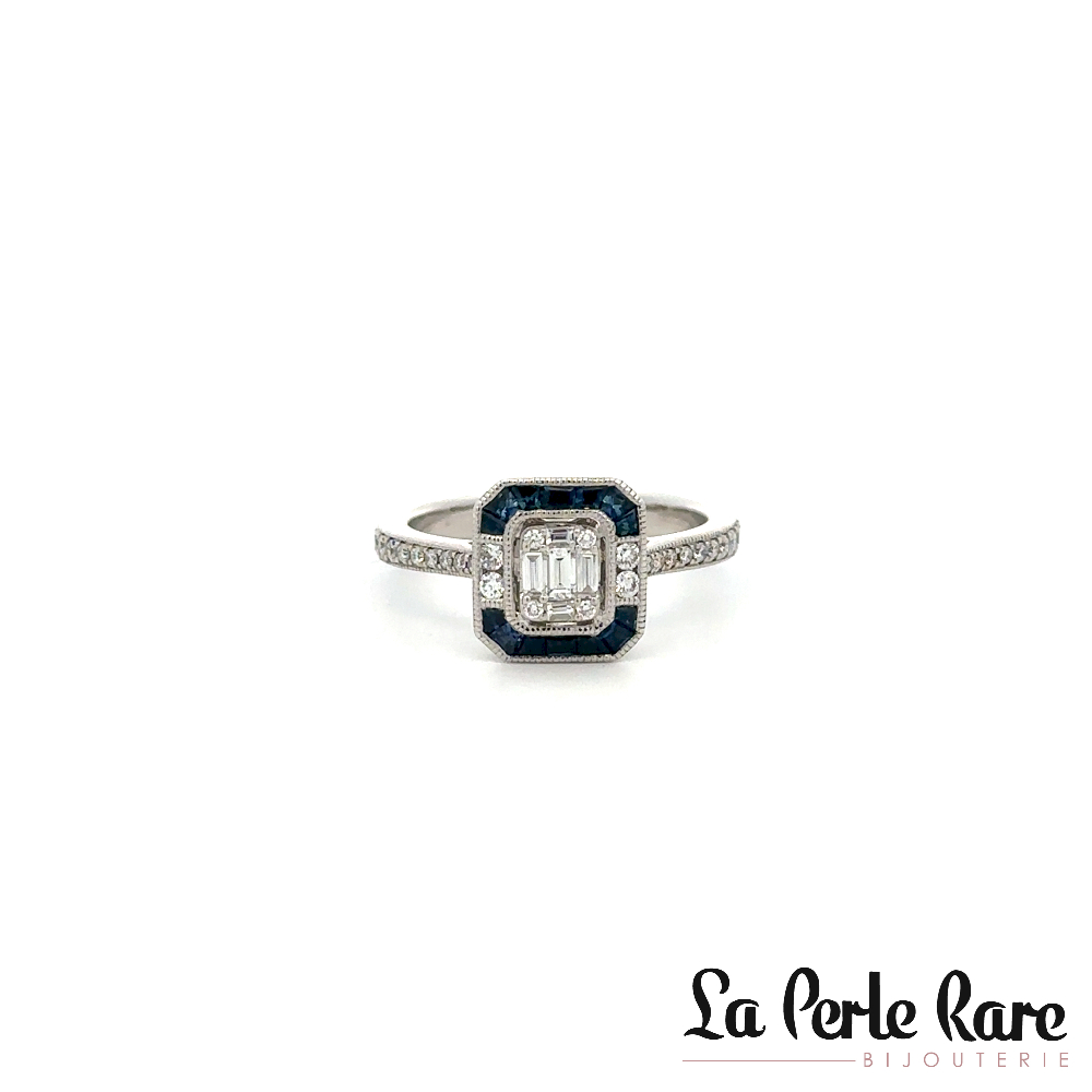 Bague or blanc 14 carats, saphirs, 36 points de diamant total - ZR1555 - Zeghani