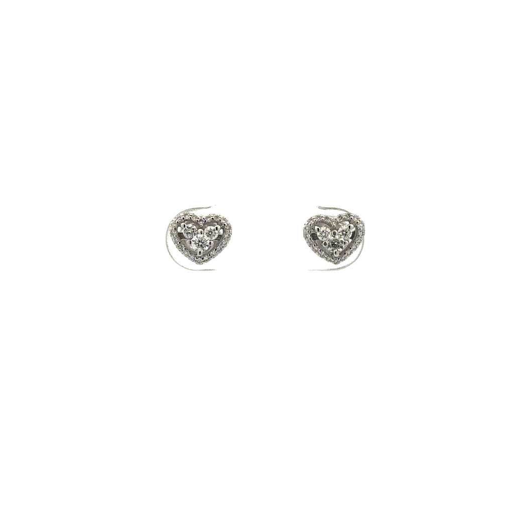 Boucles d'oreilles fixes coeurs, or blanc 14 carats, 30 points de diamant total - ER096557-114 - Zen