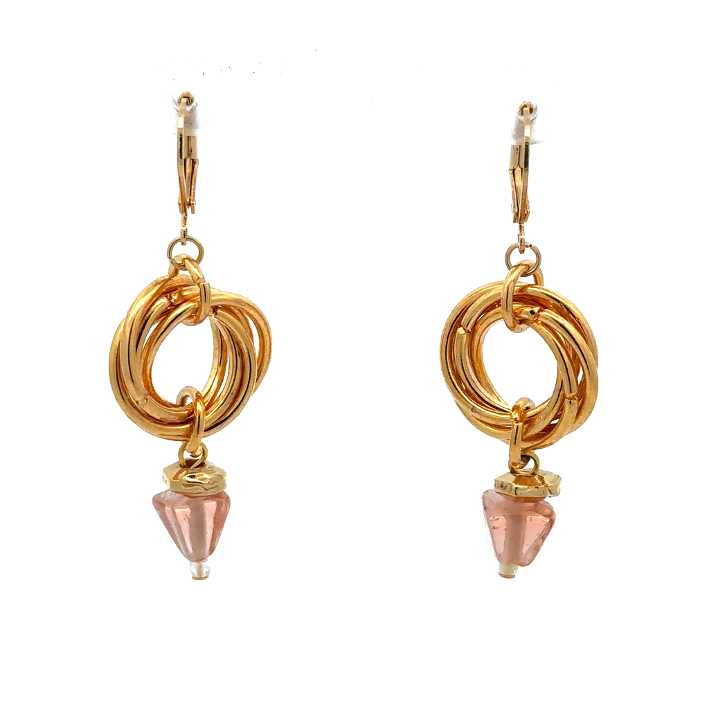 Bo pendantes acier doré, étain doré, verre