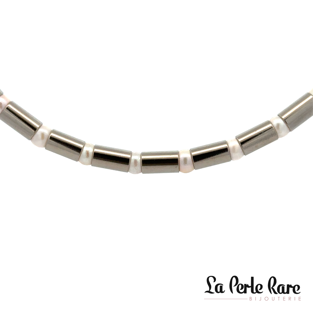 Collier acier, perles - 175-41046 - Steelx