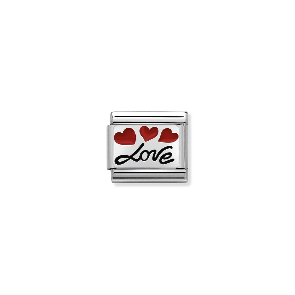 Maiile classique love avec coeur, acier inoxydable, argent, émail rouge - 33020806 - NOMINATION