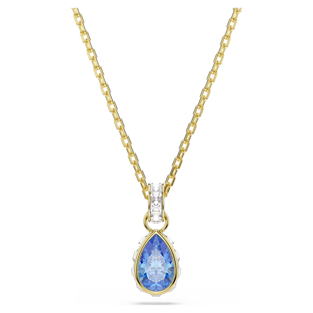 Pendentif Chroma, métal doré, cristaux incolores et bleu