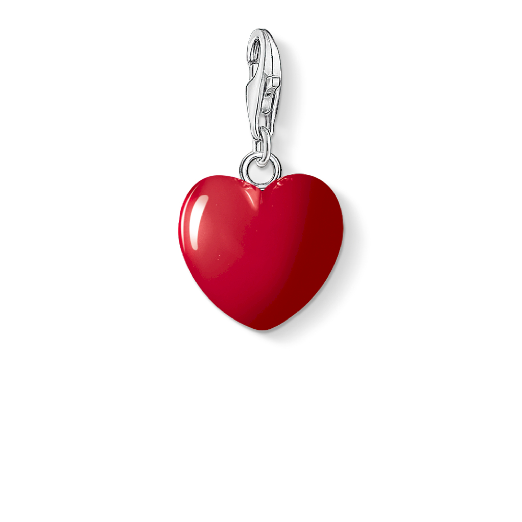 Charm coeur rouge, argent, émail rouge