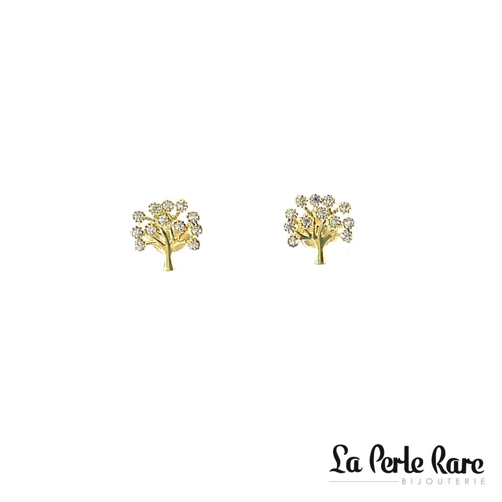 Yellow gold zirconium tree life fixed earrings - ENM-120-J - Exclusivity