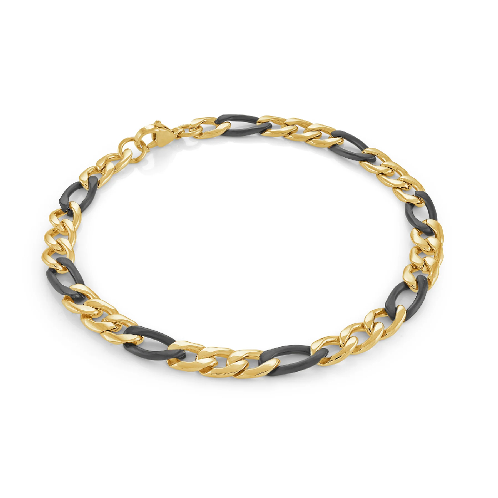 Bracelet figaro, acier inoxydable 2 tons (jaune/noir) - STTN26-8 - Italgem Steel