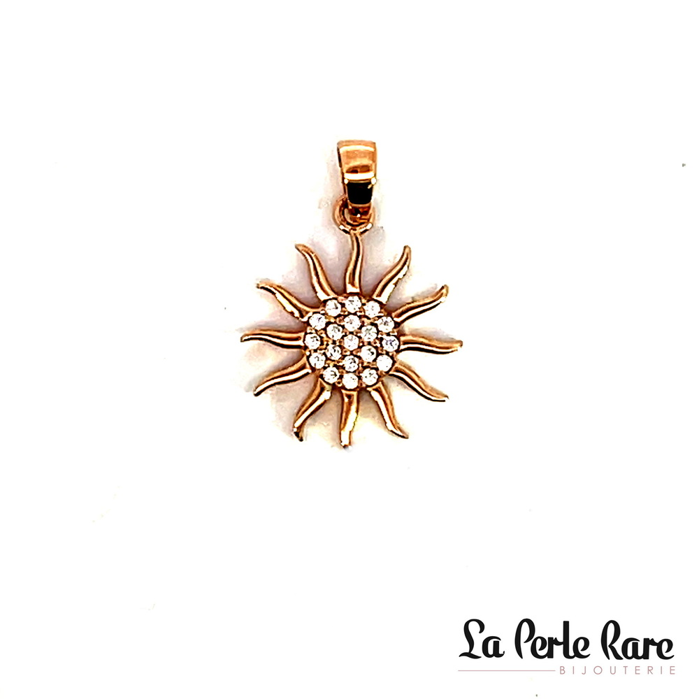 Pendentif soleil, or rose 10 carats, zircons incolores - PAZ-852-R - Exclusivités