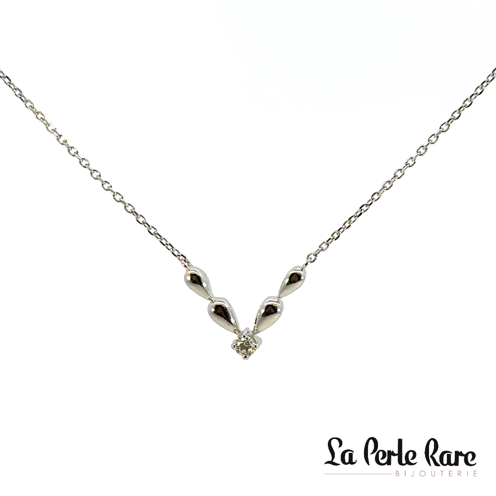 Collier or blanc 14 carats, diamant de 7 points - TN0155D - Exclusivités