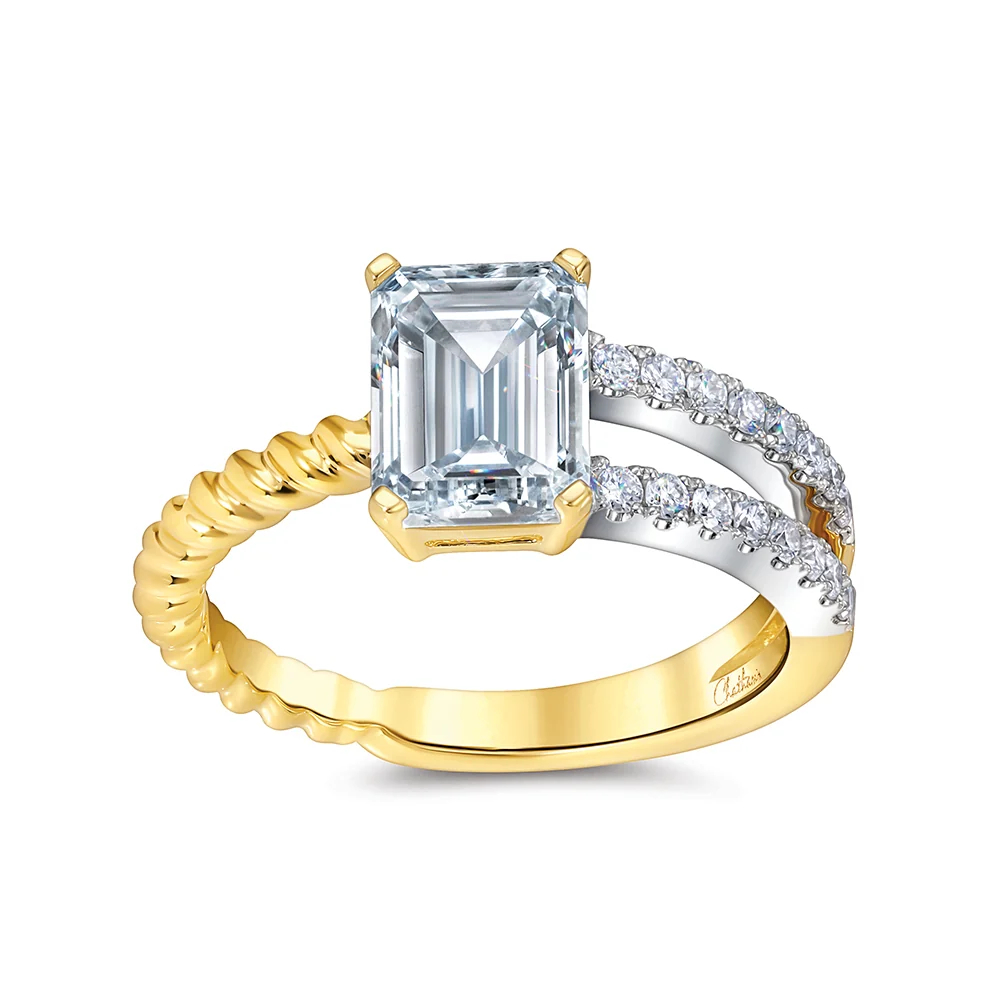 Bague or 2 tons (jaune et blanc) 14 carats, 223 points de diamant de laboratoire total