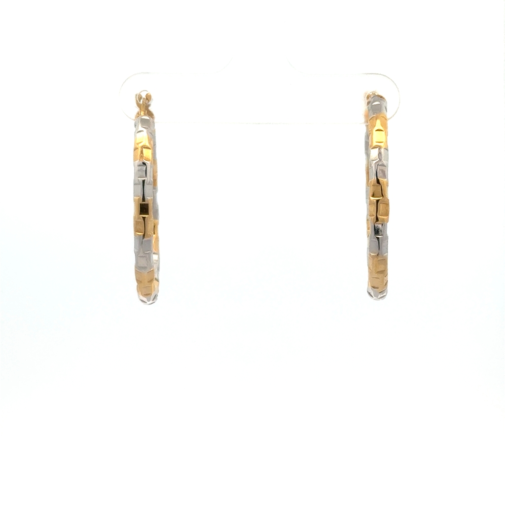 Anneaux ovales texturés, or 2 tons (jaune et blanc) 10 carats