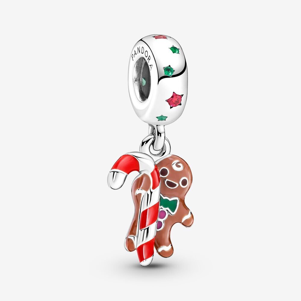 Bille bonhomme en pain d'épices, argent, zircons rouges, cristal vert et émaux mixtes - 799637C01 - Pandora