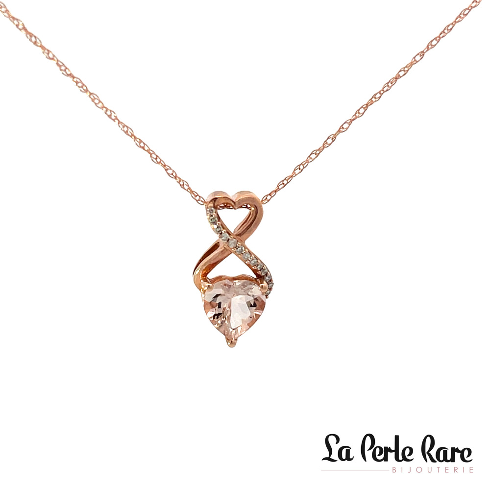 Pendentif or rose, morganite, 10 pts dia tot - LPR-1833 - Exclusivités