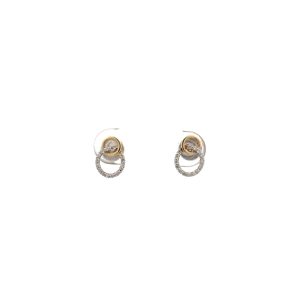 Boucles d'oreilles fixes or 2 tons (jaune et blanc) 14 carats, 12 points de diamant total - ER096835-414 - Zen