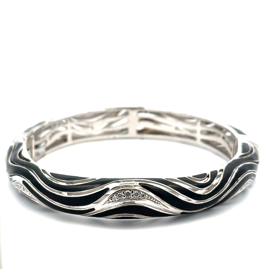 Bracelet rigide, argent, émail noir, zircons incolores - 07021820201-M - La Belle Étoile