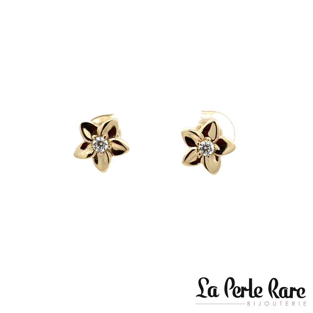 Boucles d'oreilles fixes fleurs, or jaune 10 carats, zircons incolores - EDS01-3766-J - Exclusivités