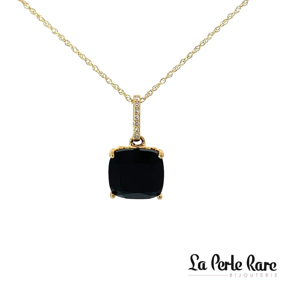 Pendentif or jaune, onyx, 5 pts dia tot - LPR-1840 - Exclusivités