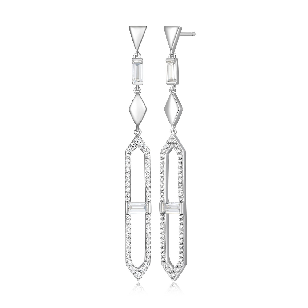 Boucles d'oreilles pendantes argent rhodié, zircons incolores - R2LCTA0058 - Elle